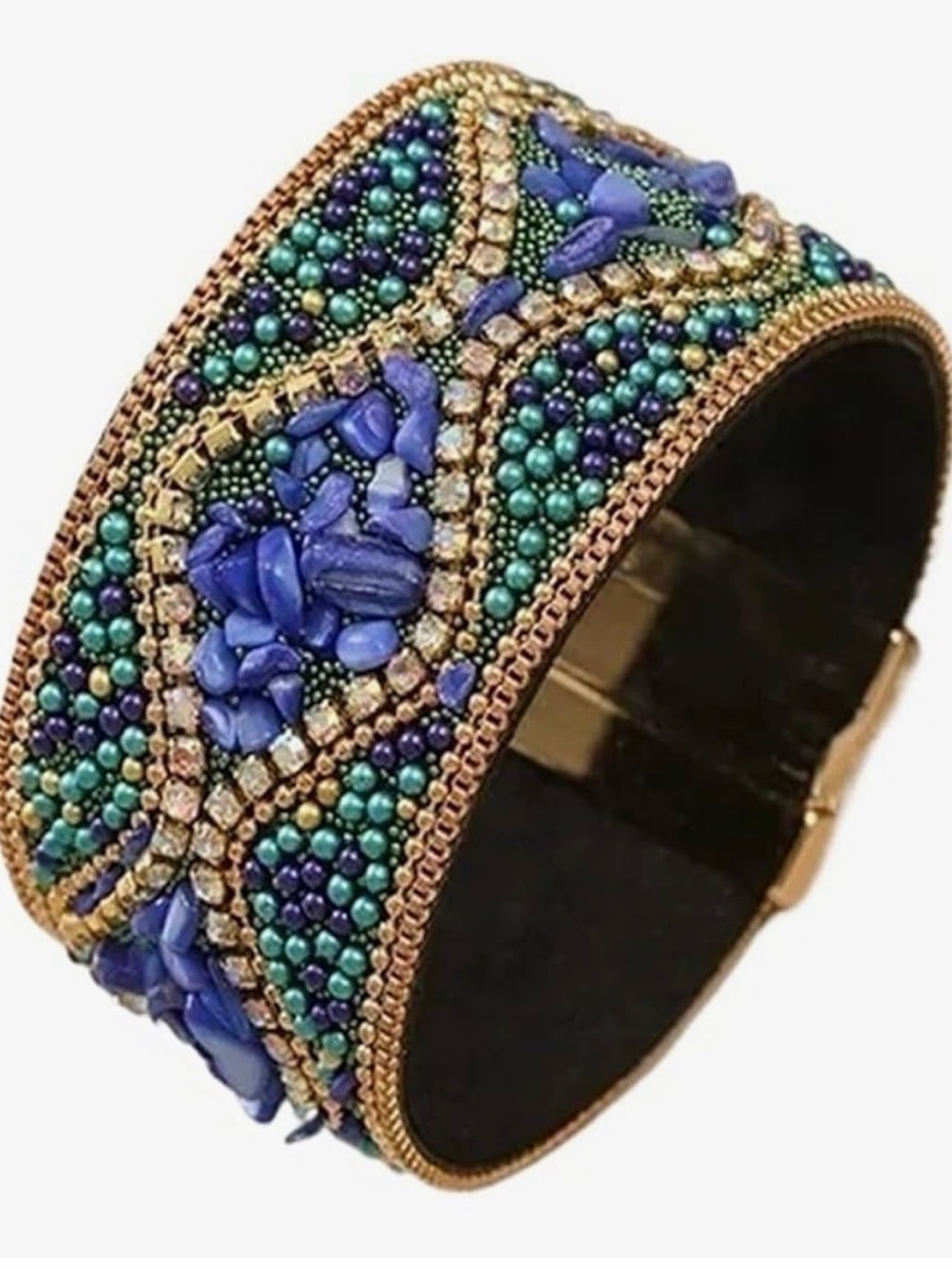 Beach Embellished Bead and Stone Cuff Magnetic Bracelet